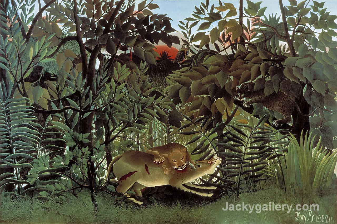 The Hungry Lion Throws Itself on the Antelope by Henri Rousseau paintings reproduction